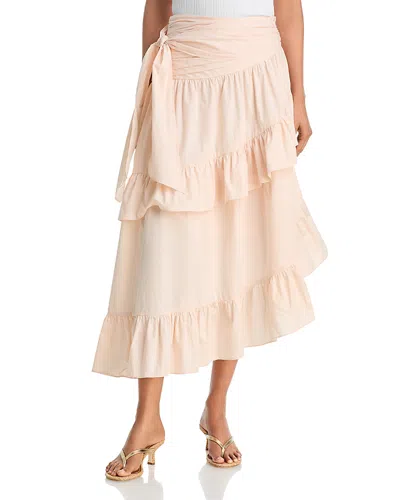 Aqua Asymmetric Ruffle Trim Skirt - Exclusive In Pink