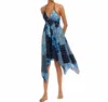 Aqua Asymmetrical Rayon Floral Dress In Blue In Blue