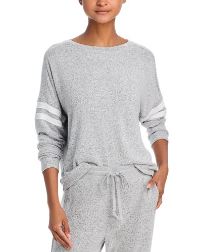 Aqua Athletic Stripe Sleeve Knit Sweatshirt - Exclusive In Grey/white