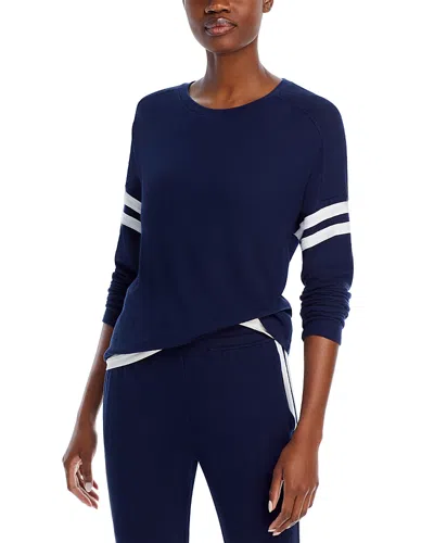 Aqua Athletic Stripe Sleeve Knit Sweatshirt - Exclusive In Navy/white