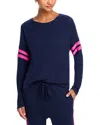 Aqua Athletic Stripe Sleeve Knit Sweatshirt - Exclusive In Raspberry