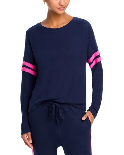 Aqua Athletic Stripe Sleeve Knit Sweatshirt - Exclusive In Raspberry