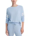 Aqua Athletic Stripe Sleeve Knit Sweatshirt - Exclusive In Sky