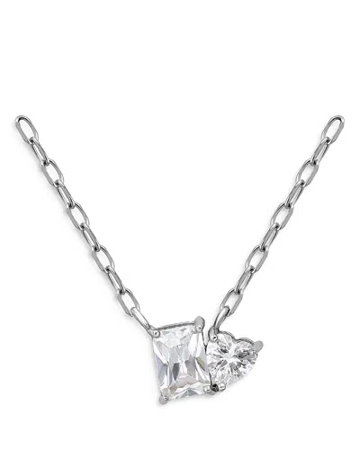 Aqua Baguette & Heart Cubic Zirconia Pendant Necklace In 18k Gold Plated Sterling Silver, 16-18 - Exclusi