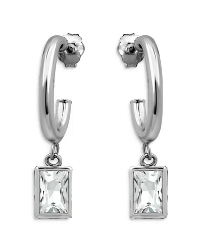 Aqua Baguette Drop Hoop Earrings - Exclusive In Silver
