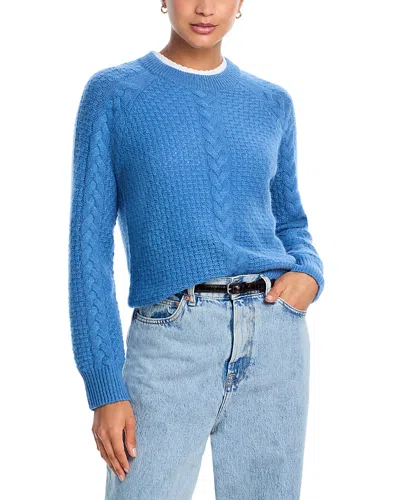 Aqua Basketweave Cable Cashmere Crewneck Sweater - Exclusive In Blue