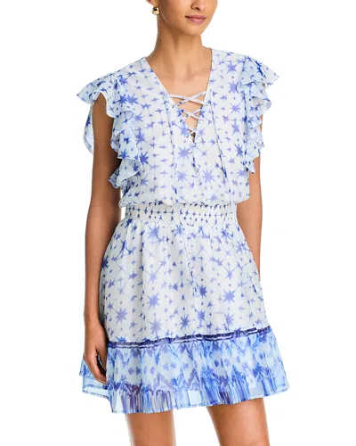 Aqua Batik Flutter Sleeve Mini Dress - Exclusive In Blue