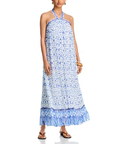 Aqua Batik Halter Maxi Dress - Exclusive In Blue