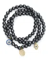 Aqua Beaded Bracelets In Gold Tone-plated Sterling Silver And Hematite Tone-plated Sterling Silver - Excl In Black