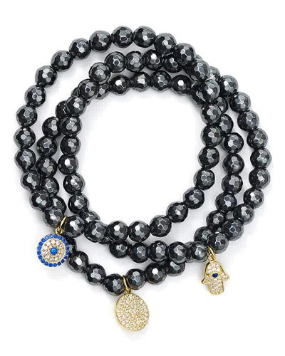 Aqua Beaded Bracelets In Gold Tone-plated Sterling Silver And Hematite Tone-plated Sterling Silver - Excl In Black