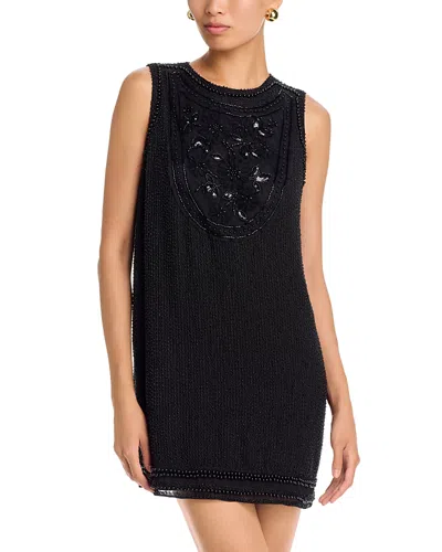Aqua Beaded Mini Shift Dress - Exclusive In Black