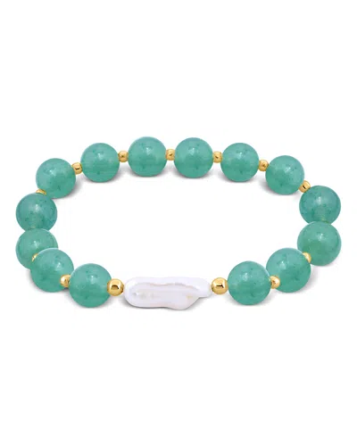 Aqua Beads & Cultured Freshwater Pearl Bracelet - Exclusive In Green