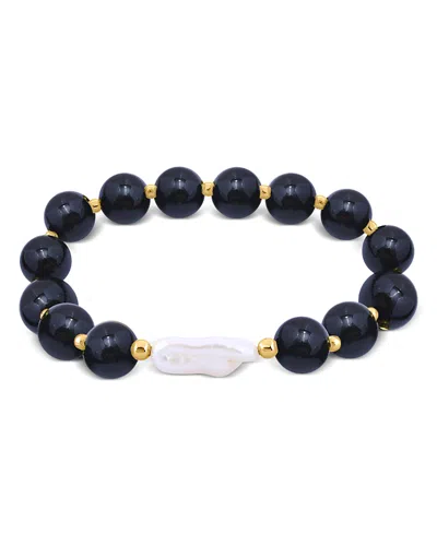 Aqua Beads & Cultured Freshwater Pearl Bracelet - Exclusive In Black