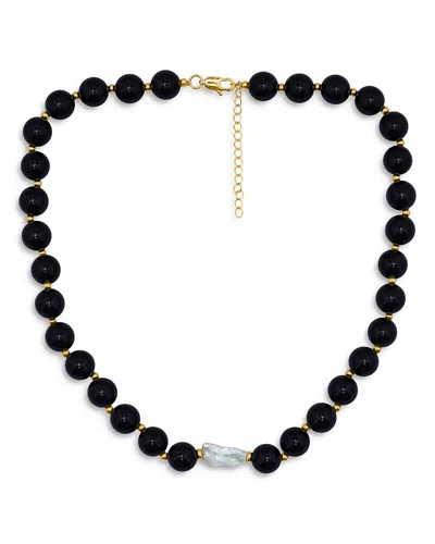Aqua Beads & Cultured Freshwater Pearl Necklace, 16 - Exclusive In Black