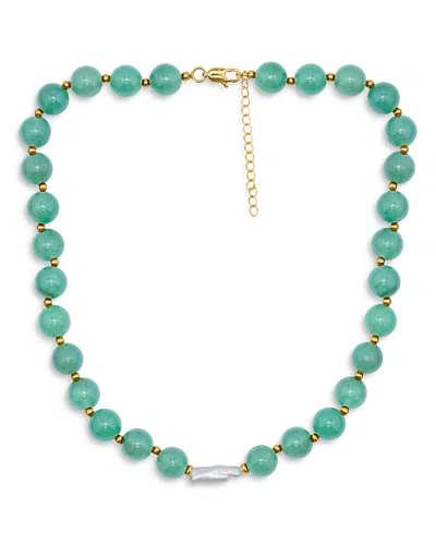 Aqua Beads & Cultured Freshwater Pearl Necklace, 16 - Exclusive In Green