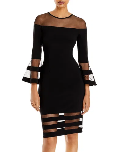 Aqua Bell-sleeve Illusion Dress - Exclusive In Black