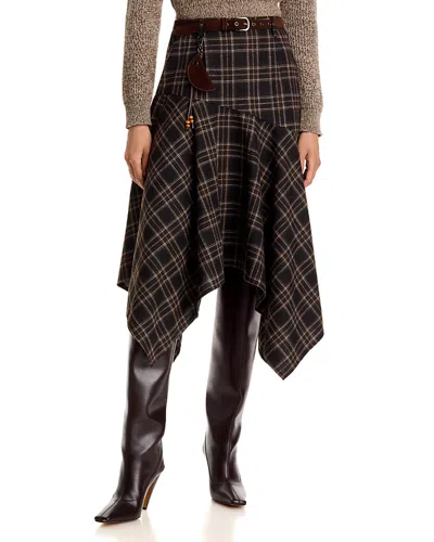 Aqua Belted Plaid Asymmetrical Skirt - Exclusive In Multi