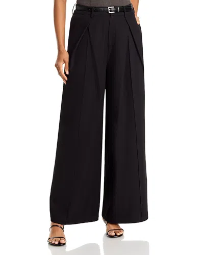 Aqua Belted Pleated Wide Leg Pants - Exclusive In Black
