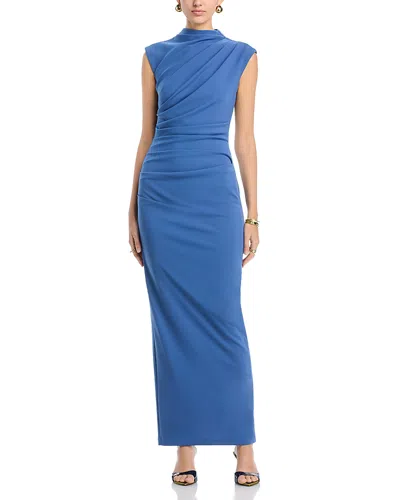 Aqua Betsy & Adam Long Scuba Crepe Ruched Mock Neck Dress In Blue