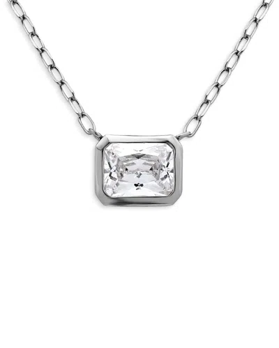 Aqua Bezel Set Octagon Cubic Zirconia Pendant Necklace, 16 - Exclusive In Metallic