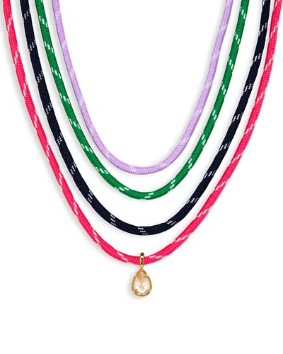 Aqua Bezel Stone Cord Pendant Necklace, Set Of 4 - Exclusive In Multi