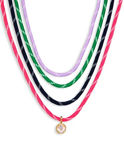 Aqua Bezel Stone Cord Pendant Necklace, Set Of 4 - Exclusive In Multi