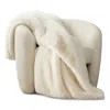 Aqua Double Sided Rex Rabbit Faux Fur Throw - Exclusive In Antique White
