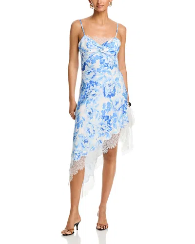 Aqua Bloom Lace Asymmetric Midi Dress - Exclusive In Blue