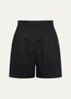 Aqua Blu Australia Carrington Pleated Linen Shorts In Nero
