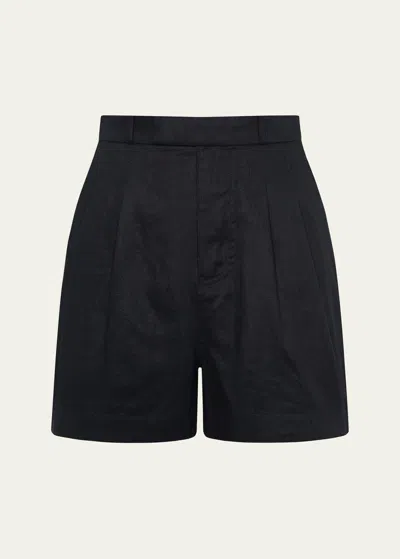 Aqua Blu Australia Carrington Pleated Linen Shorts In Nero