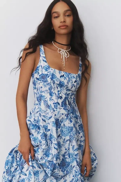 Aqua Blu Claudette Sleeveless Square-neck Floral Maxi Dress In Blue