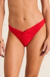 Aqua Blu Dipped Front Presley Cheeky Pant Bikini Bottom In Red