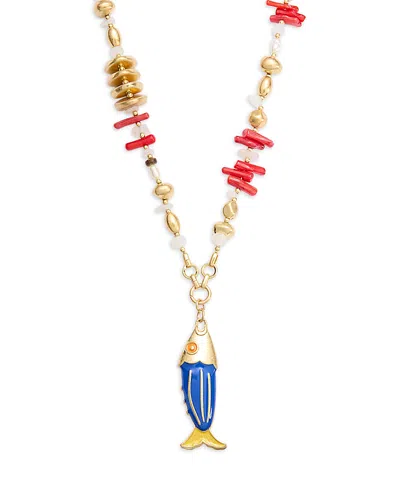 Aqua Blue Fish Beaded Chain Pendant Necklace, 18 - Exclusive In Multi