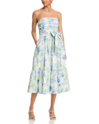 Aqua Blurred Floral Gathered Midi Dress - Exclusive In Multi