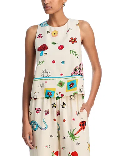 Aqua Border Mixed Print Sleeveless Tank Top - Exclusive In White Multi