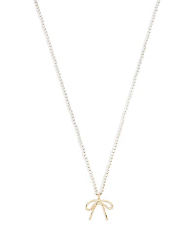 Aqua Bow Swarovski Pearl Beaded Pendant Necklace In 14k Gold Plated, 18 - Exclusive In Gold/white
