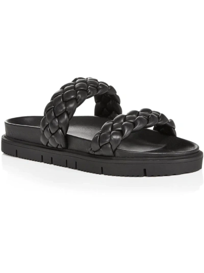 Aqua Brade Womens Faux Leather Slides Platform Sandals In Black