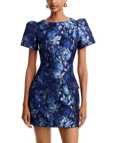 Aqua Brocade Short Sleeve Mini Dress - Exclusive In Multi