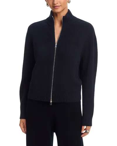 Aqua Brushed Cashmere Zip Front Sweater - Exclusive In Black