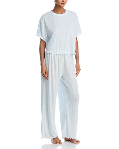 Aqua Butter Knit Tee And Pants Pajama Set - Exclusive In Stripes