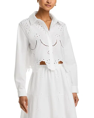 Aqua Button Front Eyelet Top - Exclusive In White