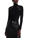 Aqua Button Trim Turtleneck Sweater - Exclusive In Black