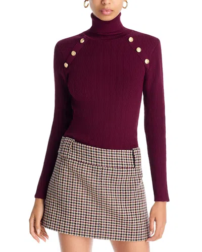 Aqua Button Trim Turtleneck Sweater - Exclusive In Burgundy