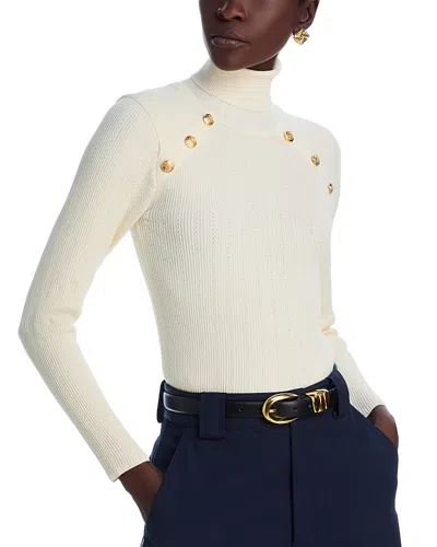 Aqua Button Trim Turtleneck Sweater - Exclusive In Cream