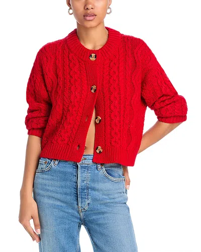 Aqua Cable Knit Cardigan Sweater - Exclusive In Cherry