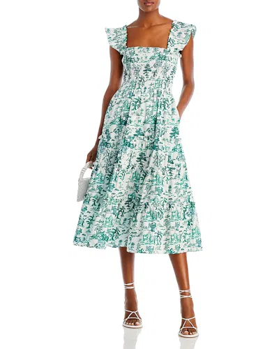 Aqua Calypso Tiered Smocked Dress In Green Floral