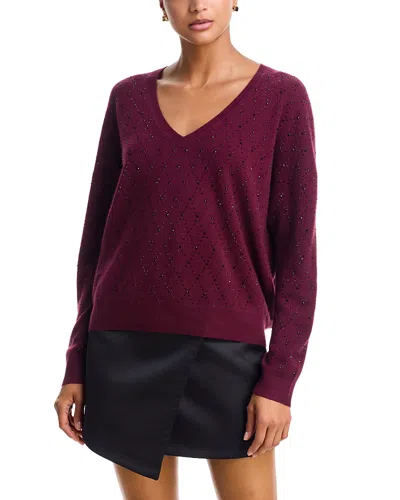 Aqua Cashmere 100% Cashmere V Neck Sweater - Exclusive In Burgundy