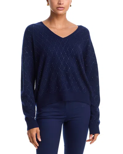 Aqua Cashmere 100% Cashmere V Neck Sweater - Exclusive In Blue