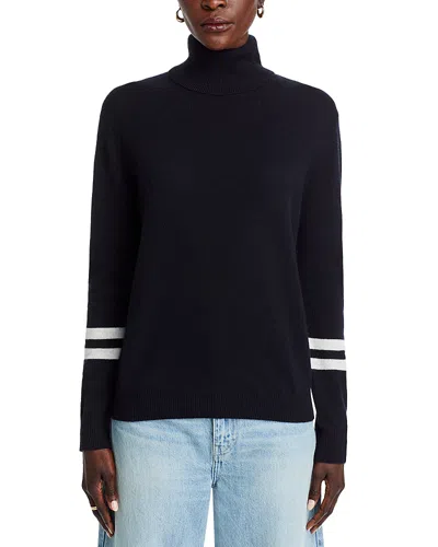 Aqua Cashmere Athletic Stripe Turtleneck Sweater - Exclusive In Black Ivory