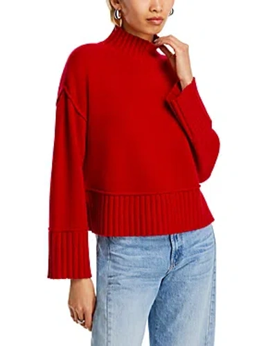 Aqua Cashmere Boxy Mock Neck Cashmere Sweater - Exclusive In Big Apple Red